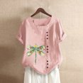 thumbnail image 2 of Leutsin Womens Plus Size O-Neck Short Sleeve Print Buttons Cotton Linen Vintage Tops, 2 of 4