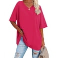 thumbnail image 2 of Plebaso T-Shirts Surdimensionnés pour Femmes à Col en V à Manches Mi-Longues T-Shirts Décontractés Unis Confort Hauts Amples pour Femmes, 2 of 5