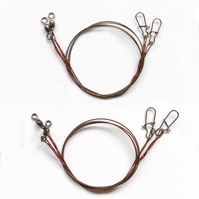 2 Pcs Lignes de Pêche Haute Résistance Résistance à l'Usure Forte Tension avec Anneau à Broche Anti-Morsure Titane Acier Inoxydable Lignes de Pêche en Mer Fournitures de Pêche