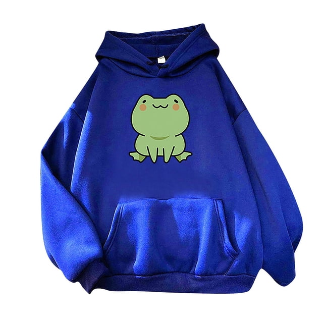 cllios Womens Cute Cartoon Frog Print Hoodies Long Sleeve Pullover Drawstring Hooded Sweatshirts