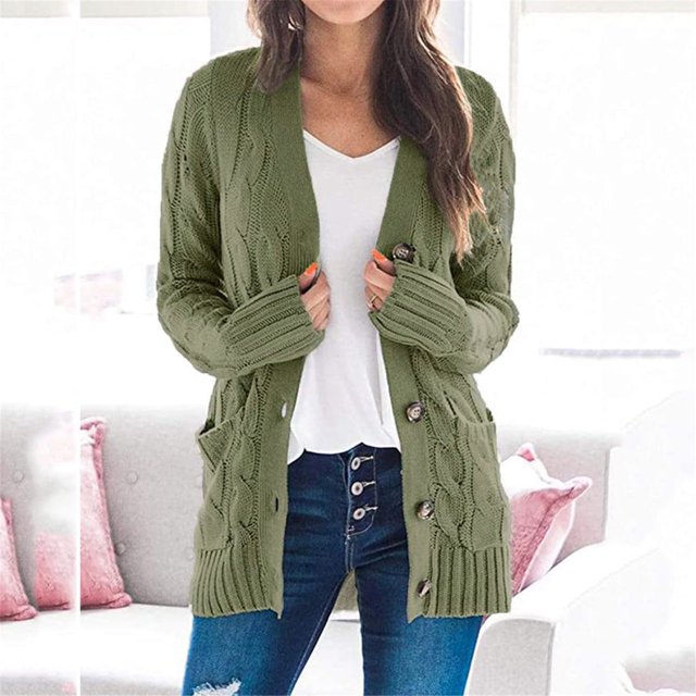 CHUANK Womens Boho Patchwork Cardigan Long Sleeve Open Front Knit Sweaters Coat Pockets Pink S
