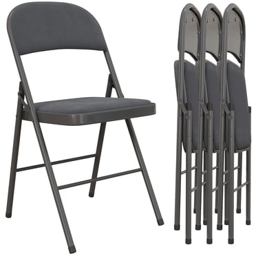 HOMCOM Folding Chairs Set of 4, Foldable Chairs with Cushions, Dark Grey