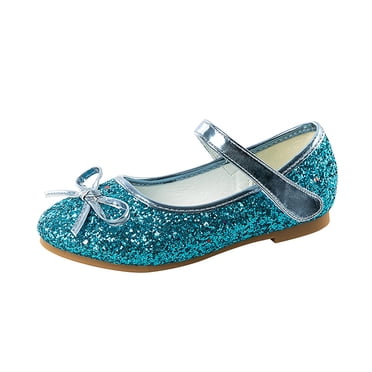 Wdgfv Girls Dress Shoes Princess Shoes Sparkle Toddler High Heels Wedding Party Prom Footwear Cute Flower Mary Jane Pumps for Little Kids Blue 4-4.5 Years