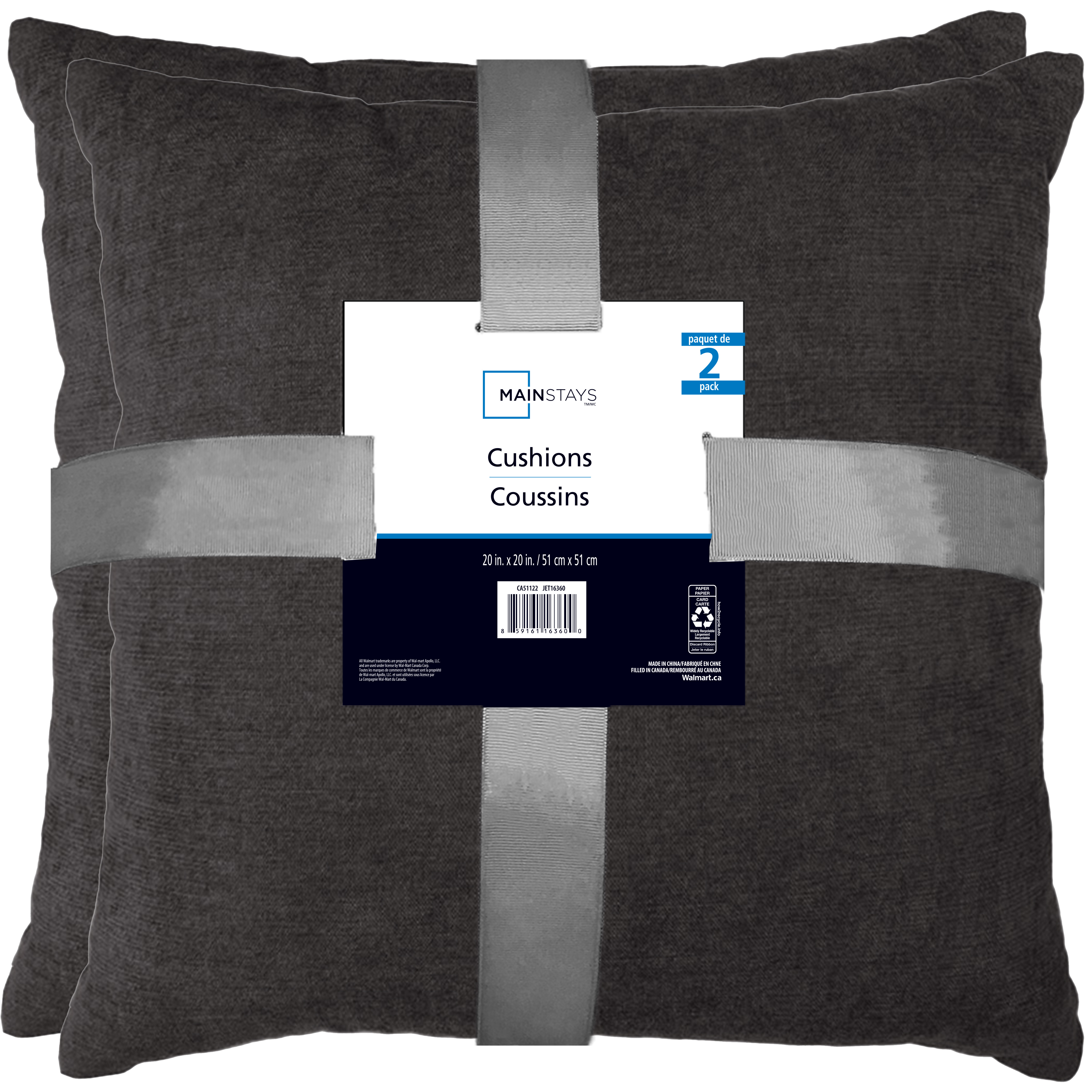 Coussin décoratif Dita Mainstays, 20 x 20 po, brun