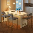 thumbnail image 4 of Bar Stools Set of 2, Kitchen Bar Stools with Footrest, 25.5" Upholstered Bar Chairs with Back, Counter Height Barstools for Counter Bar, Island, Easy Assembly, Grey and Gold White, 4 of 8