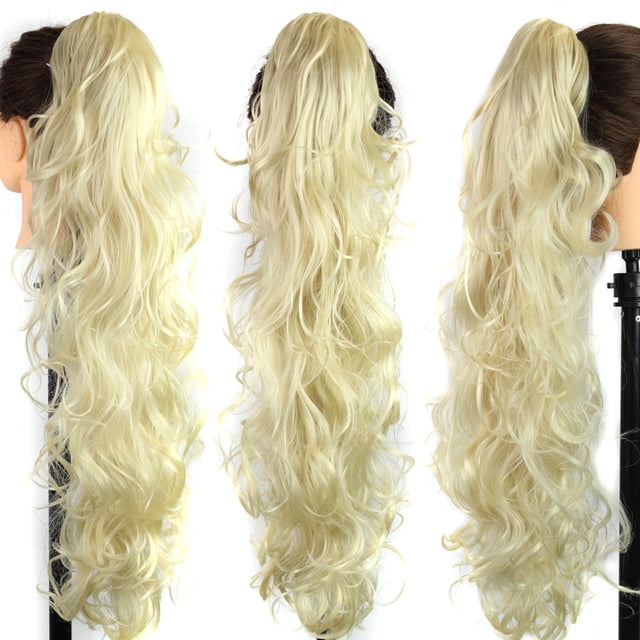 EGNMCR Perruques Cheveux Humains Longs à Clipser Mâchoire Griffe Bouclée Queue de Cheval Extensions de Cheveux à Clipser Postiche Ondulé Perruque Cheveux