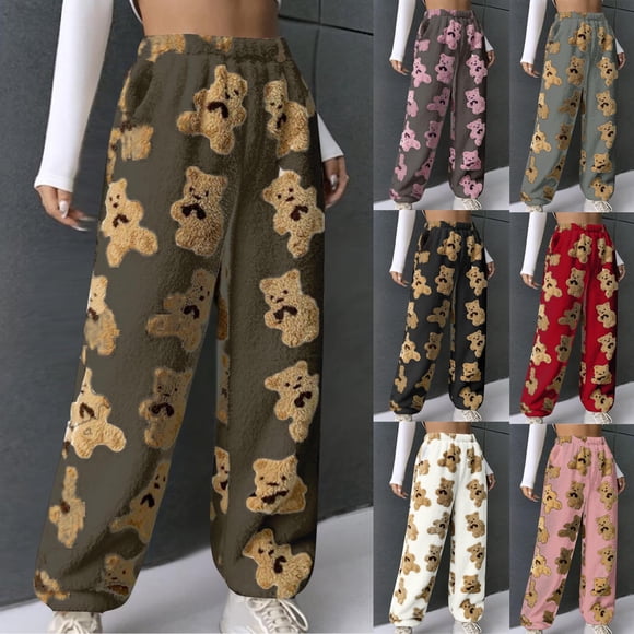 YOIAVAIOY Women's Fuzzy Plush Pajama Pants Drawstring Elastic Waist Wide Leg Sweat Pant Teddy Pj Bottoms Lounge Pants Red XS