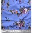 thumbnail image 3 of Soimoi Blue polyester Crepe Fabric Floral & Flowerpecker Bird Printed Craft Fabric by the Yard 52 Inch Wide, 3 of 3