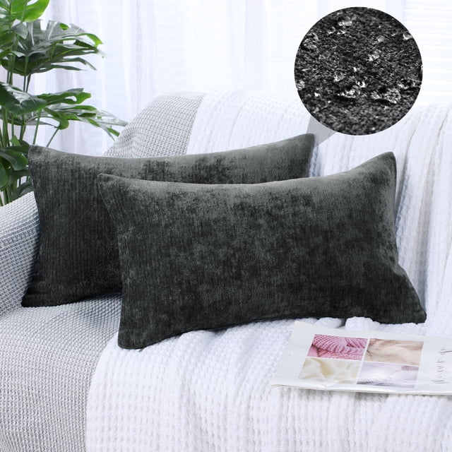 PiccoCasa Ensemble de 2 Housses de Coussin Décoratives Hydrofuges Douces Noir 12x20 Pouces
