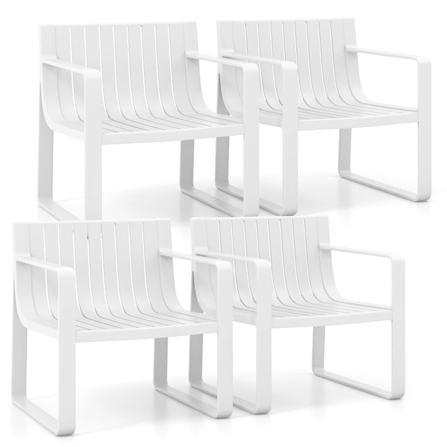 Costway Ensemble de 4 Chaises de Patio Fauteuils d'Extérieur en Plastique Résistants aux Intempéries Blanc