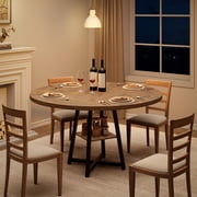 Kojooin 47 in Round Dining Table for 4, Farmhouse Kitchen Table with Metal Legs for Small Dining Spaces