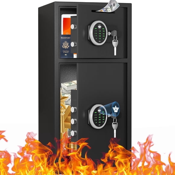 Riflewell Coffre-Fort Ignifuge de 7,0 Pi3 avec Double Alarme, Coffre Domestique avec Fente de Dépôt et Clavier Rétroéclairé, Serrure Électronique, 1 Unité