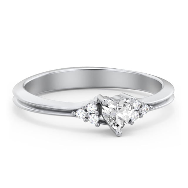 Birthstone Heart Ring with Shoulder Accents - Cubic Zirconia / White Topaz (April)