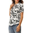 thumbnail image 4 of GRACE & GRANDEUR Blouse Florale Décontractée à Manches Courtes pour Femme, à Volants, Col Noué, m Blanc, 4 of 7