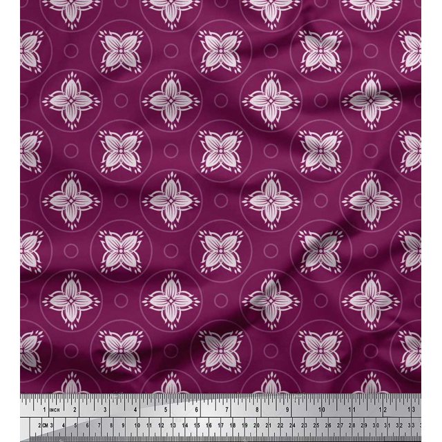 Soimoi Rayon Fabric Circle & Floral Artistic Print Fabric by the Yard 42 Inch Wide