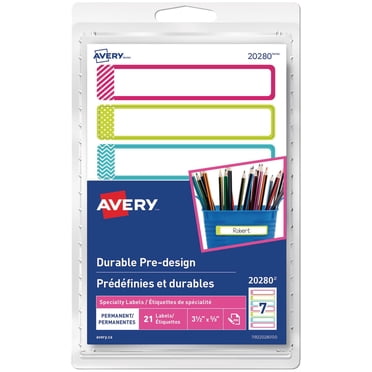 Avery Permanent Durable Pre-Design Labels ,3½" x ⅝", White w asst'd borders, 21 labels/pkg- 20280
