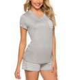 thumbnail image 1 of Femmes Pyjama d'Été Rayé V-Cou Short à Manches Courtes Deux Pièces Costume Service à Domicile S-2XL, 1 of 6