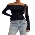 thumbnail image 2 of MesaSe Women y2k Fairycore Tops Solid Color Off Shoulder Flared Long Sleeve T-Shirts, 2 of 4