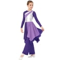 thumbnail image 1 of inlzdz Tenues de Danse Métalliques pour Filles Robe de Culte à Manches Longues avec Pantalon Ensemble pour Performance de Choeur Violet 8, 1 of 7
