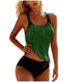 thumbnail image 1 of Moxiu Women's Two Piece Tankini Bathing Suits T-Back Top Ruched Padded Modest Swim Shorts Summer Basic Swimwear Army Green,S, 1 of 5