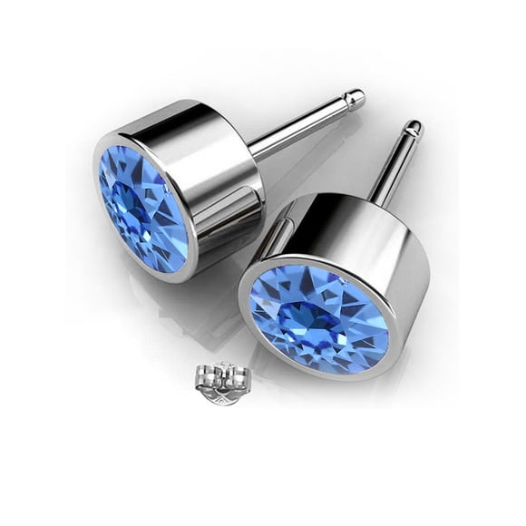 Swarovski Earrings, September Birthstone Sapphire Color Swarovski Stud Earrings for Women, Swarovski Crystal Earring Studs with Certificate and Warranty, Hypoallergenic Stud Earrings