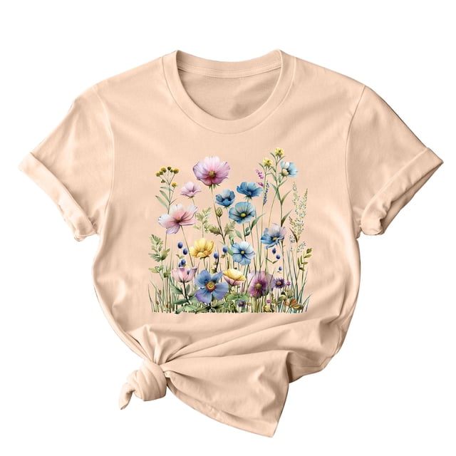 RKSTN Hauts d'Été pour Femmes 2024 Décontractés Coupe Ample Polyvalents T-Shirts Graphiques Mode à Imprimé Floral Respirants Manches Courtes Col Rond T-shirt Blouses, Cadeaux de la Fête des Mères