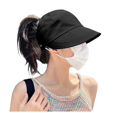 GDREDA Lightweight Summer Hat Womens Can Tie A Ponytail Empty Top Hat Sun Hat Women's Summer Outdoor Sun Shading And Sun Tongue Hat,Black