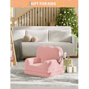 BeesClover 2-in-1 Convertible Kids Couch, Teddy Fleece Toddler Sofa Chair and Fold-Out Lounger, Soft Children's Sofa Bed for Nursery or Playroom, Perfect Birthday Gift