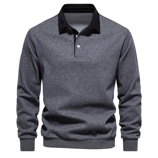 Yuyuzo Men Golf Shirts Long Sleeve Button Lapel V Neck Pullover Sports Tops Solid Color Patchwork Basic Blouse