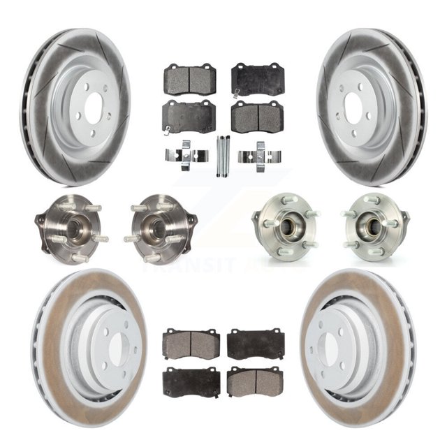 Transit Auto Ensemble de Roulement de Moyeu avant Arrière avec Rotor de Frein à Disque Enduit et Kit de Coussin en Céramique (10 Pcs) pour Chargeur Dodge Challenger avec Freins Brembo GT avec AWD Gauche Droite (Conducteur Passager) KBB-126184