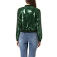 thumbnail image 3 of INSPIRE CHIC Women's Sequin Jacket Zipper Closure Hidden Pockets Bomber Jacket Dark Green L, 3 of 6