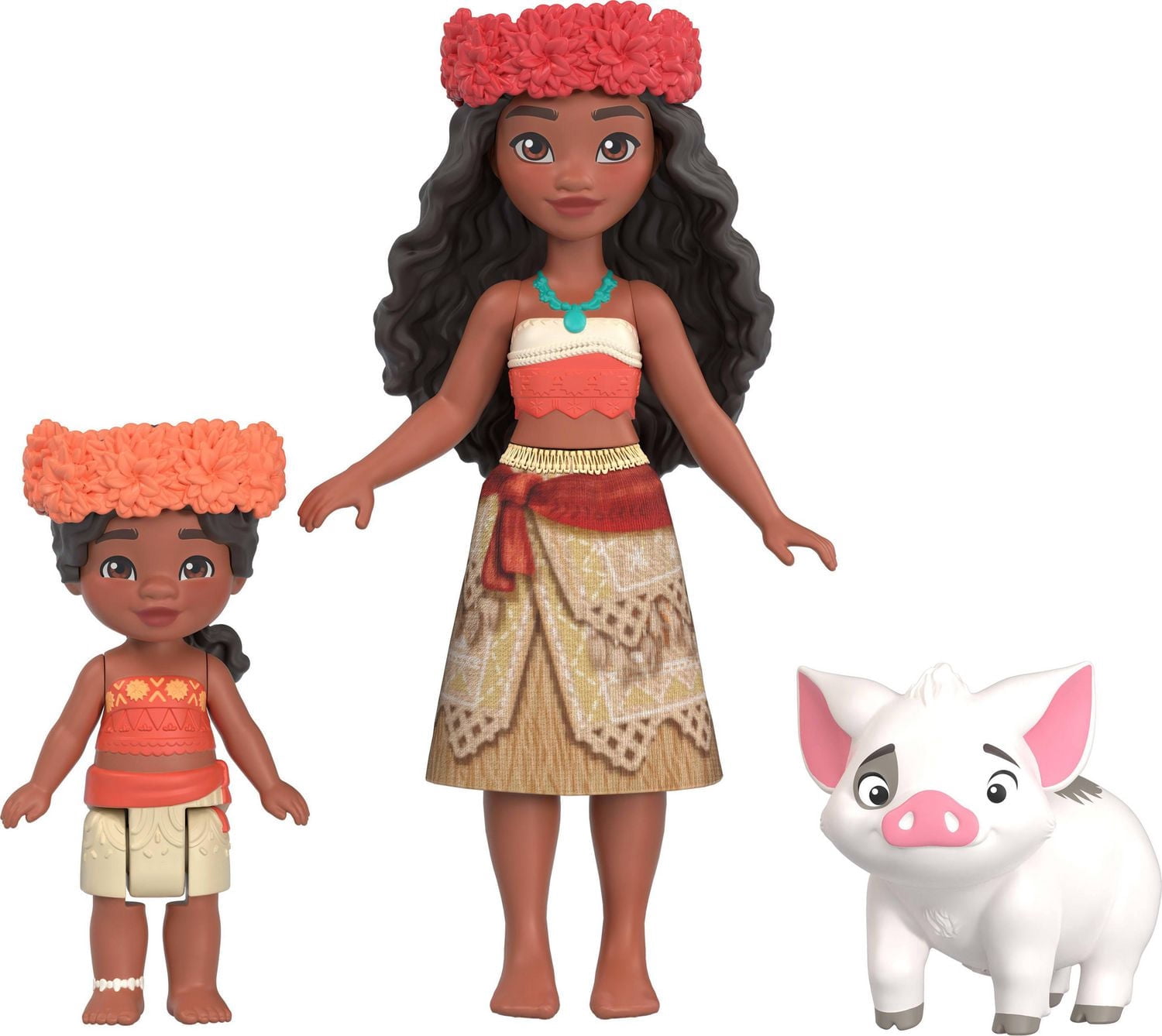 Jouets Moana 2 de Disney de Mattel, coffret de jeu Maison de village de Moana et Simea avec 2 petites poupées, figurine Pua et 15 accessoires