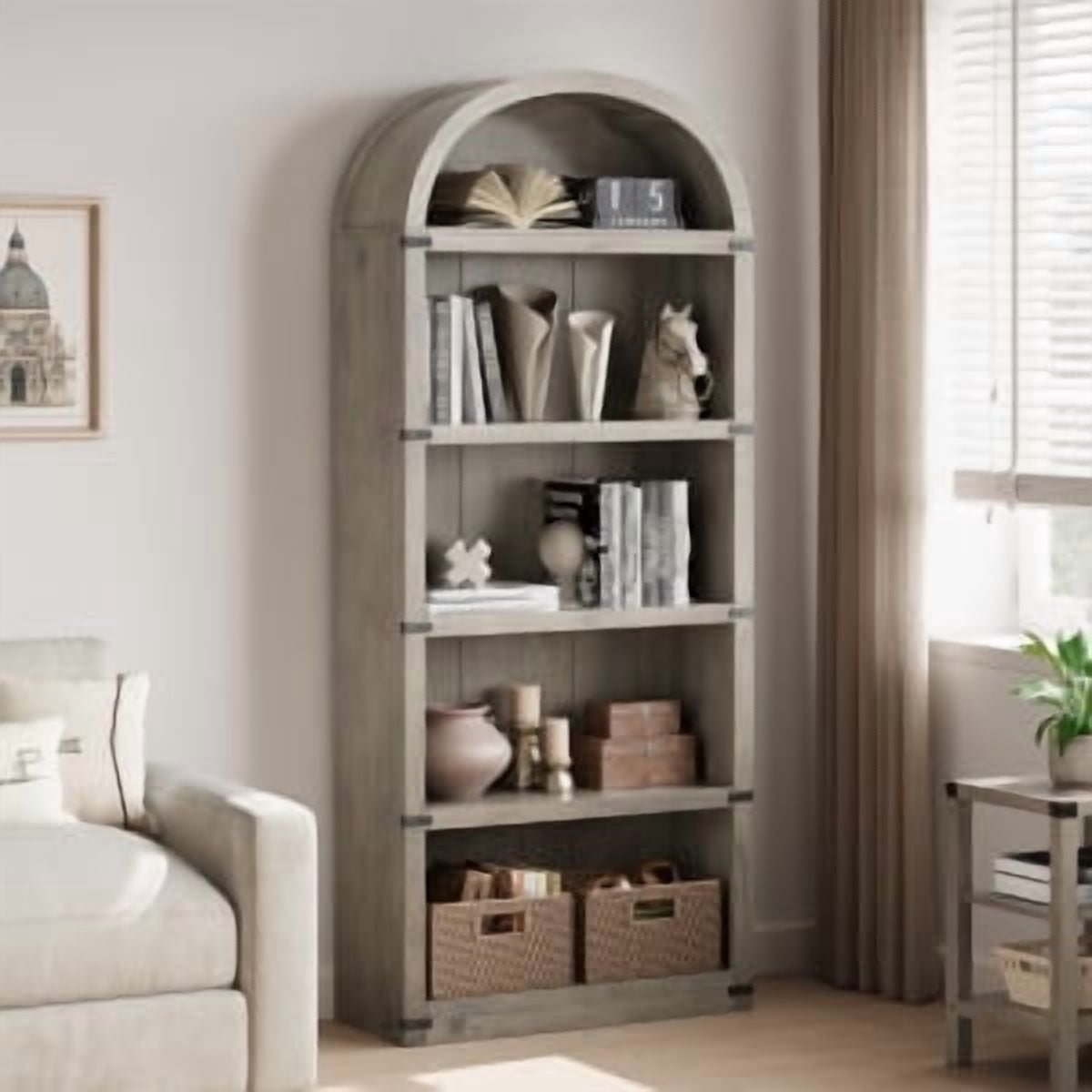 Bookcase Arched Bookshelf 71.65in Tall Bookcase Farmhouse Display Storage Rack Wooden Bookshelves for Home Office, Living Room