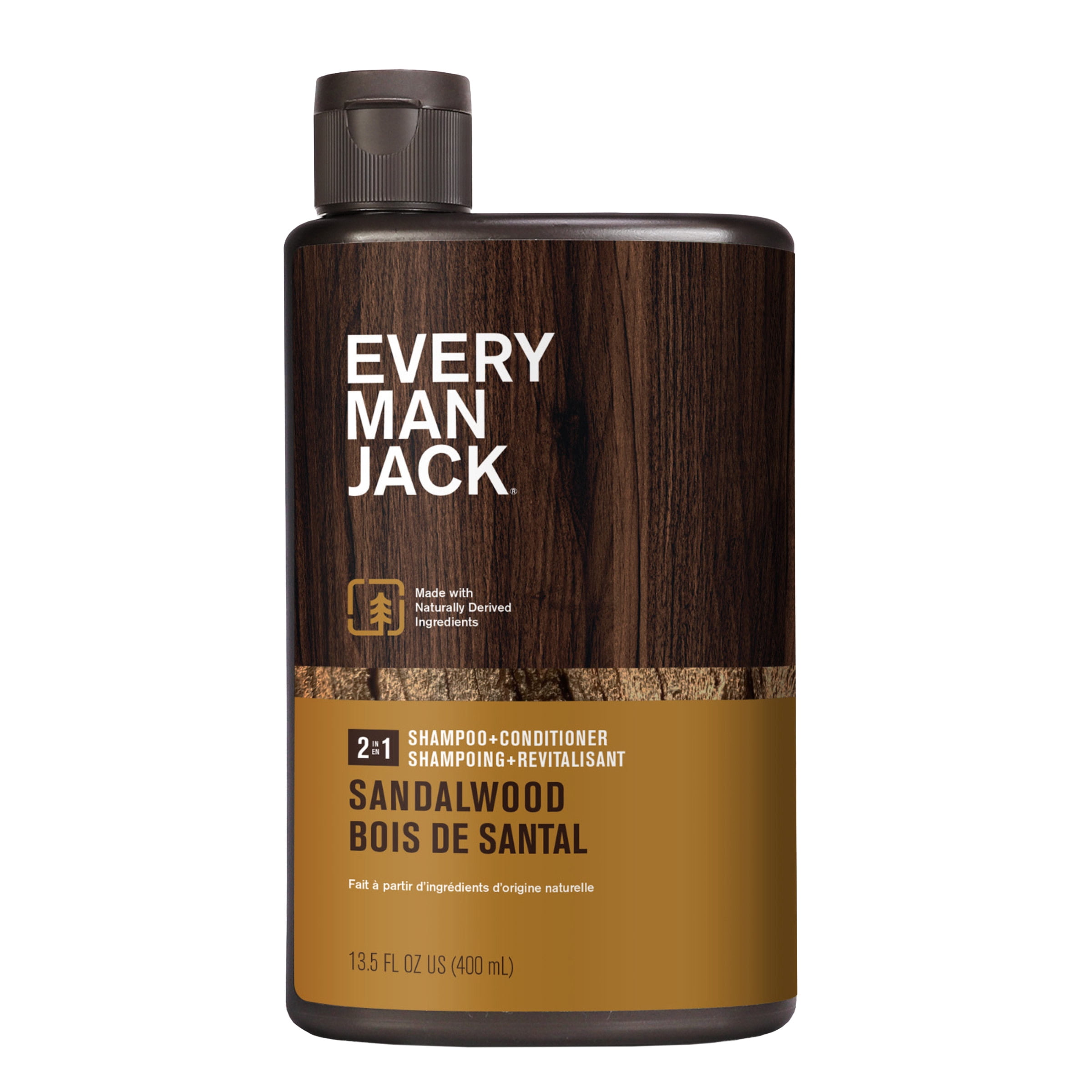 Every Man Jack 2 en 1 Shampooing + Revitalisant Quotidien pour Hommes - Bois de Santal / / Nourrissant pour Tous les Types de Cheveux, d'Origine Naturelle, Sans Cruauté, Ensemble de Shampooing et de Revitalisant pour Hommes