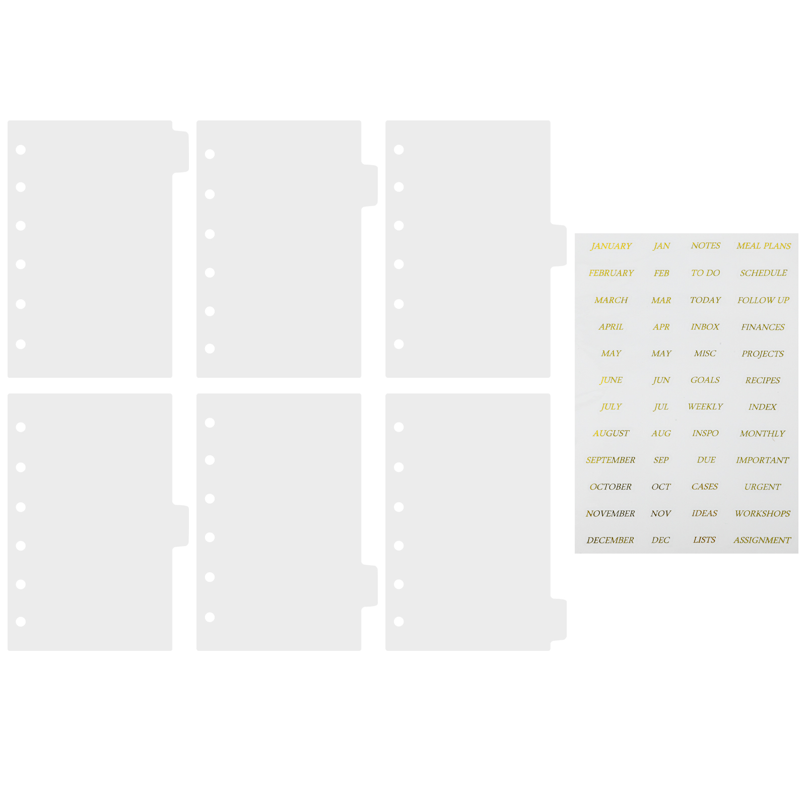 1 Set of Binder Dividers Transparent Binder Pages Dividers 6-rings Binder Dividers with Gold Stamping Stickers