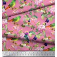 thumbnail image 2 of Soimoi Modal Satin Fabric Leaves,Floral & Hummingbird Bird Printed Craft Fabric by the Yard 42 Inch Wide, 2 of 3
