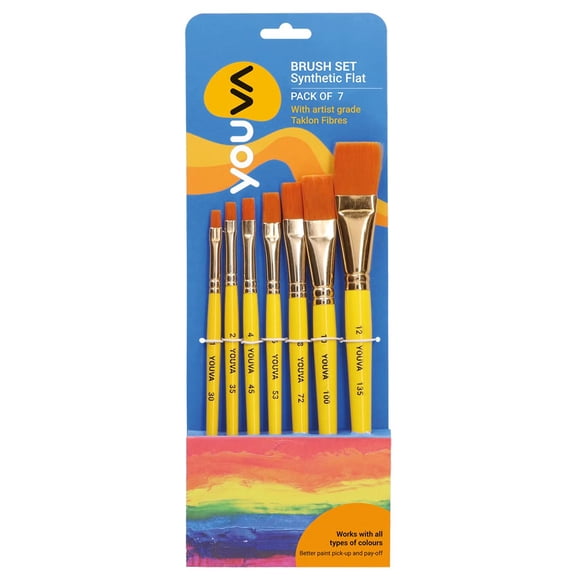 Navneet Youva | Synthetic Flat Brushes For Pro Students And Artists | Set Of 7 | Pack Contains - Brush No. 1 2 4 6 8 10 & 12