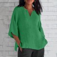 thumbnail image 2 of Dealovy Plus Size Shirts for Women 3/4 Sleeve Notch V Neck Cotton Linen Tops Summer Solid Color Tees, 2 of 5
