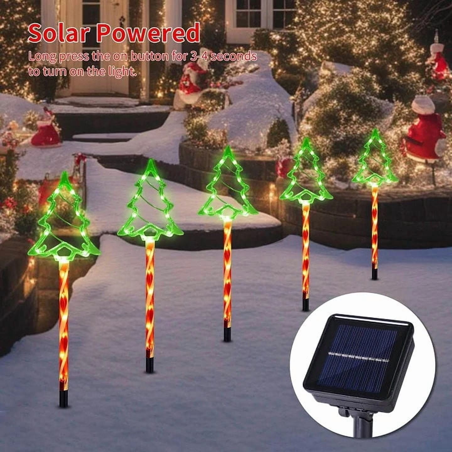 Solar Christmas Tree Pathway Lights with 8 Lighting Modes | Solar Garden Walkway Stake Lights for Winter Yard Decor | Weatherproof Outdoor Decorative Lights for Driveway, Lawn, and Patio