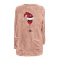 thumbnail image 4 of Pisexur Fuzzy Chandails de Noël pour Femmes Doublés en Molleton à Manches Longues à Col Rond Chandail d'Hiver Chaud Imprimé Verres de Vin Rouge Chandail de Noël à Enfiler Hauts avec Poches, 4 of 4