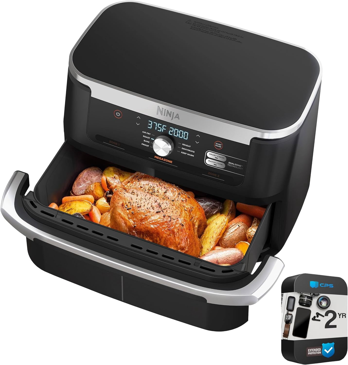 Foodi 11 Quart 7-in-1 MegaZone XL FlexBasket Air Fryer, Basket Divider for Full Meals, Air Fry, Roast, Grey (Renewed)