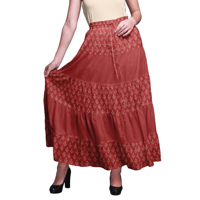 Bimba Jupes Maxi Imprimées Femmes Style Bohème Gitane Longue Jupe en Coton