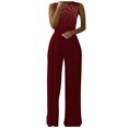 thumbnail image 1 of Combinaison Sans Manches Unie à Taille Haute pour Femmes avec Poches, Décontractée, Jambe Grand, Ample et Grand, Barboteuse, Robe Maxi, 1 of 8