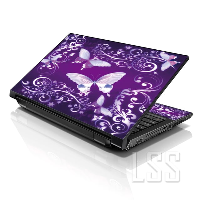 LSS Laptop Skin Sticker Decal Cover Purple Butterflies Fits 17" to 19" Laptops