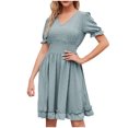 thumbnail image 1 of Dvprdro Robe en Chiffon pour Femmes, Mode Été, Col en V, Manches Courtes, à Volants Plissés, Décontractée, Ample, Boho, Plage, Soleil, Mini Robe, 1 of 5