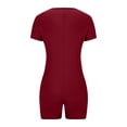 thumbnail image 4 of AherBiu Yoga Bodysuits for Women Square Neck Short Sleeve Slim Stretchy Workout Short Jumpsuits Rompers, 4 of 6
