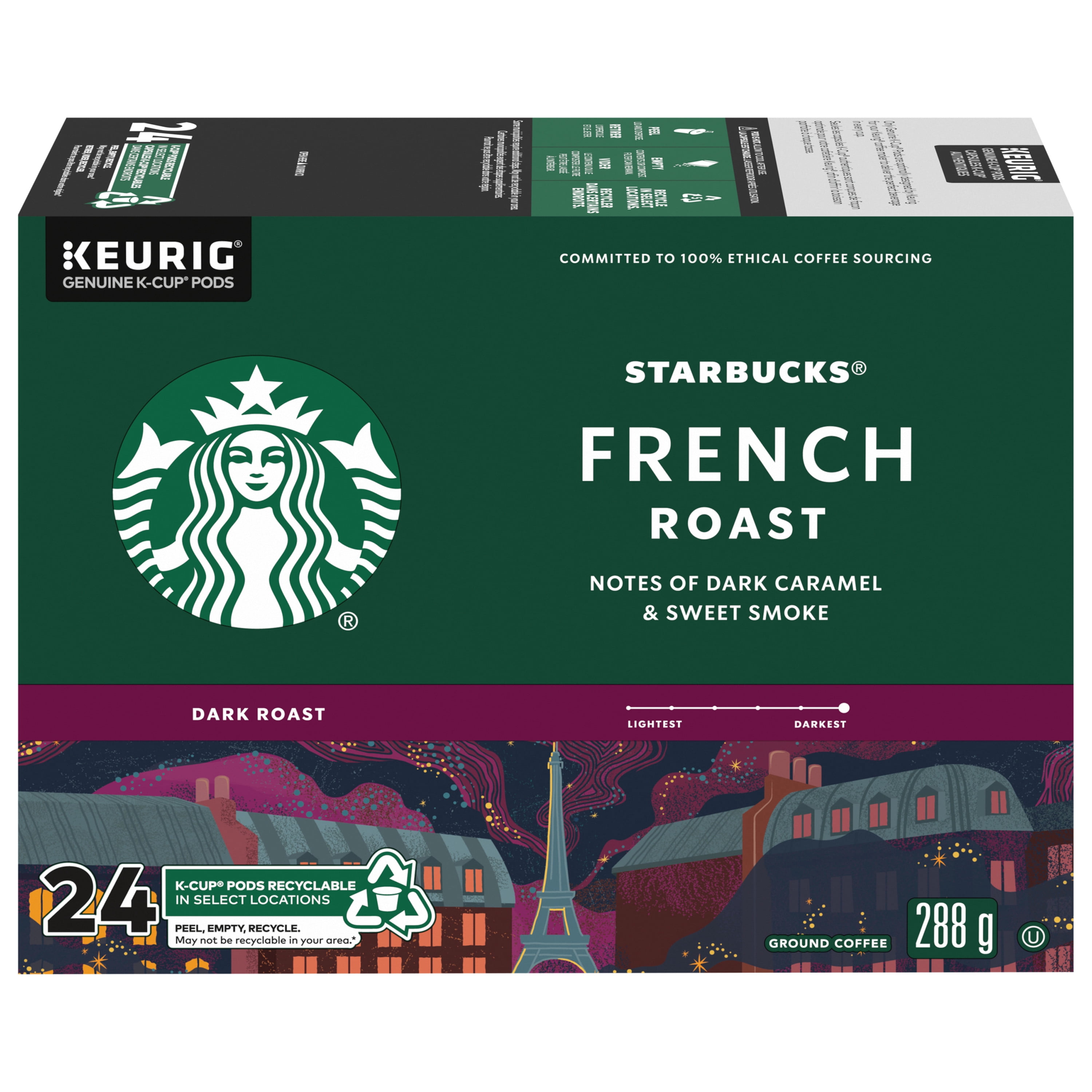 STARBUCKS French Roast Dark Roast Ground Coffee K-Cup Pods Box