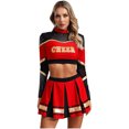 thumbnail image 1 of iiniim Costume de Pom-Pom Girl pour Femmes Uniforme de Cheerleading 2 Pcs Tenue Robe Haut Court avec Jupe Mini Plissée Rouge P, 1 of 5