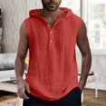 thumbnail image 2 of Qopobobo Mens Muscle Shirts Tank Top Mens Solid Color Simple Csual Fashion Drawstring Button Hooded Vest Top Watermelon Red,XXXL, 2 of 5