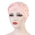 thumbnail image 2 of Womens Large Elastic Solid Color Comfortable Flat Hat Single Color Stud Bead Single Color Single Strip Stud Bead Drill Braid Cap, 2 of 4